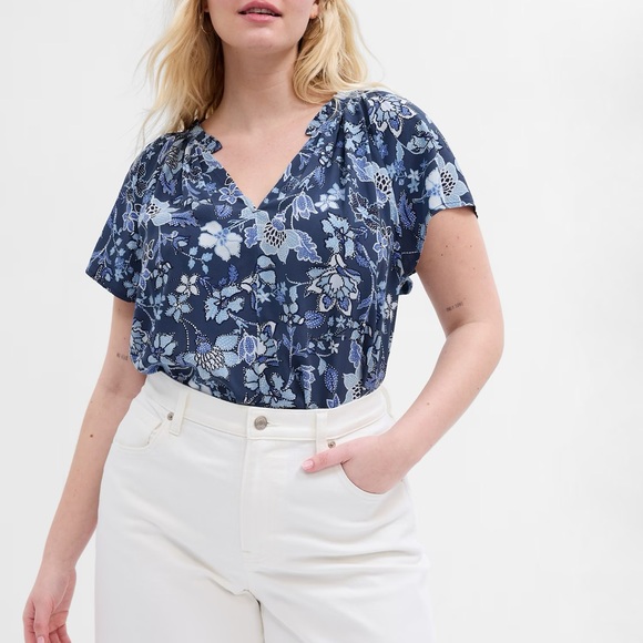 Gap Factory Relaxed Print Splitneck Top - Picture 3 of 7